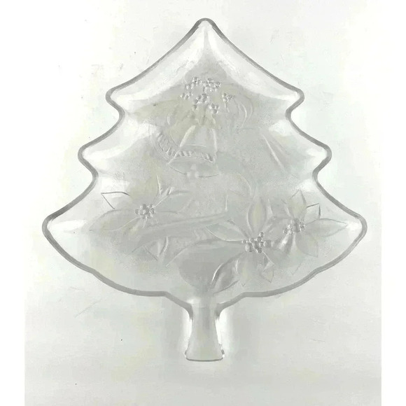 VTG Crystal 13" Christmas Tree Poinsettia Serving Platter Home Decor Mervyn's - Picture 7 of 9